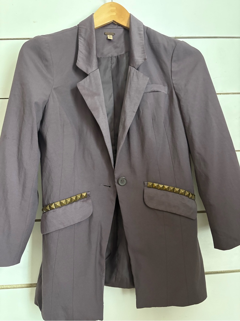 Women's Gray Blazer with Studded Trim